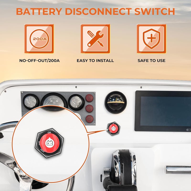 ISINFLASH Battery Disconnect Swicth 200A, 12-48V Battery Disconnect Cut Shut Off Isolator Switch for Marine Boat RV ATV Car Utv Vehicle, Max 32V DC Power Battery Switches (On-Off-Out) - Image 2